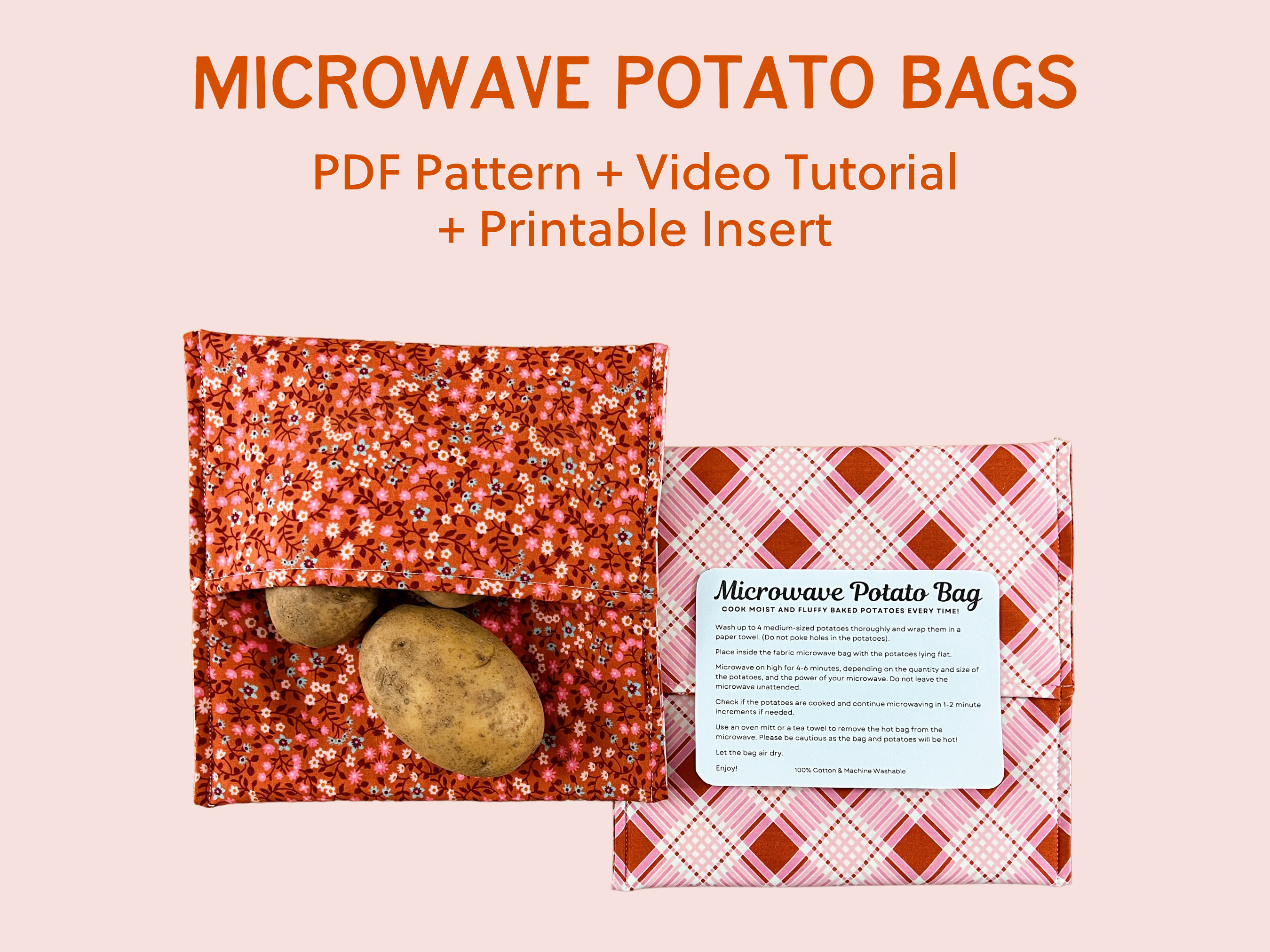 Microwave Potato Bag Sewing Pattern Plus Cooking Instructions Beginner Friendly With Video Tutorial Etsy