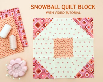 Snowball Quilt Block PDF Pattern with YouTube Video // Learn to Quilt