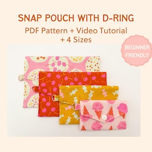 Snap Pouch with D Ring Sewing Pattern – 4 Sizes Included | Easy DIY Gift | Beginner-Friendly with Video Tutorial