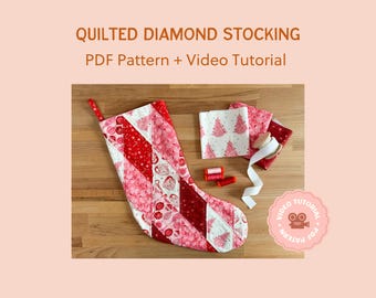Patroon gewatteerde kerstsok met ruit - quiltpatroon - met videotutorial