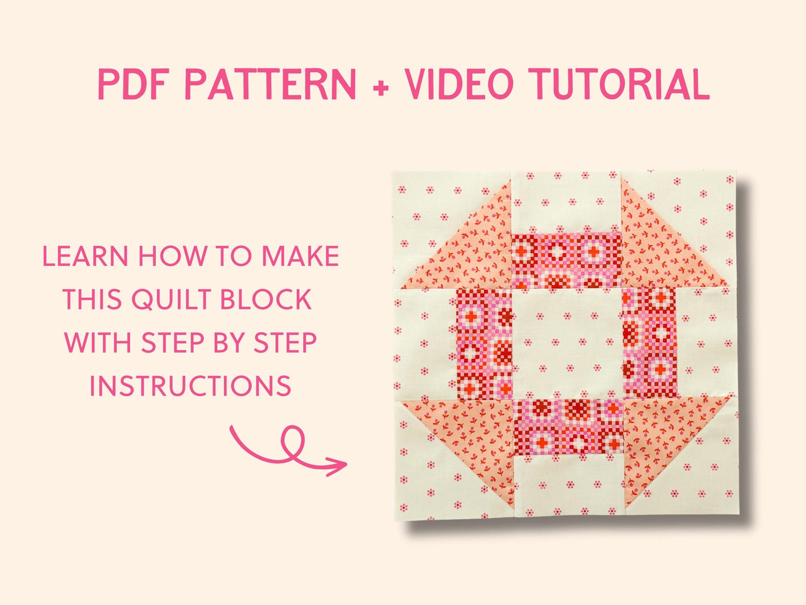 Churn Dash Quilt Block PDF Pattern With Youtube Video / Learn to Quilt ...