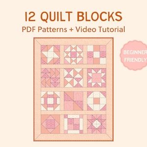 Mystery Quilt Block of the Month 2024 – PDF Pattern Bundle with 12 Blocks & Video Instructions