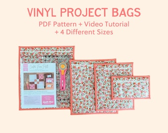 Vinyl Project Bag with Self Binding Sewing Pattern // Includes Four Sizes // With Video Instructions