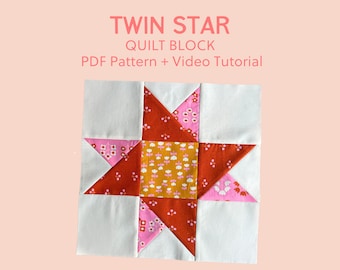 Twin Star Quilt Block Pattern - With Video Tutorial - Learn to Quilt for Beginners