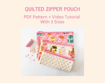 Molde para necessaire acolchoada com zíper em 3 tamanhos – Tutorial de costura fácil com detalhe de acabamento em viés | Download em PDF