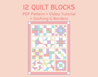 Mystery Quilt Block of the Month – 12 PDF Patterns & Video Tutorials