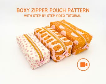 Boxy Zipper Pouch PDF Sewing Pattern – 3 Sizes with Step-by-Step Video Tutorial