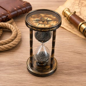 Custom Engraved Brass Hourglass | Personalized Compass Sand Timer | Wedding Gift | Anniversary Gift | Retirement Gift | Gift for Husband