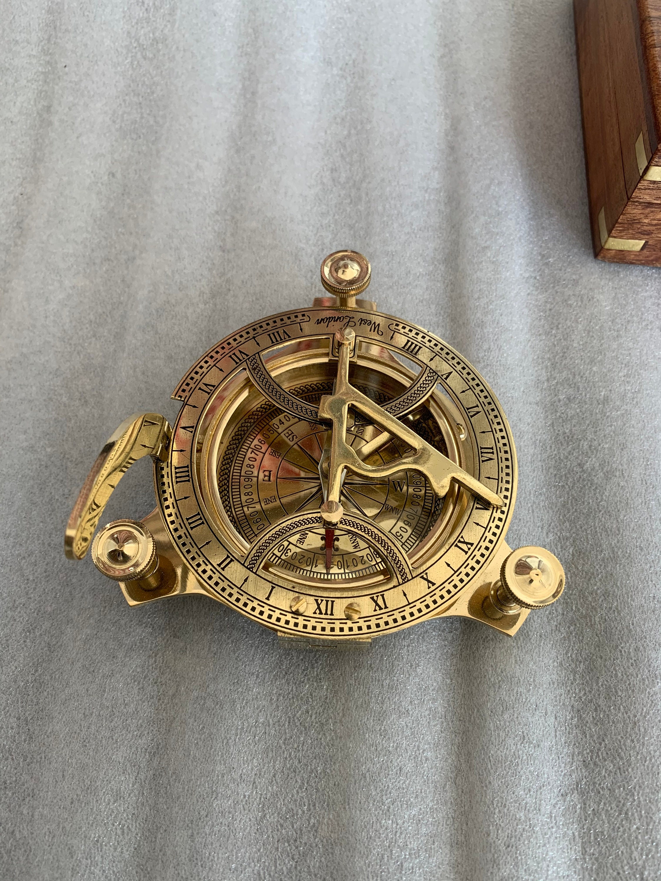 Buy Solid Brass Admiral's Sundial Compass w/ Rosewood Box 4in