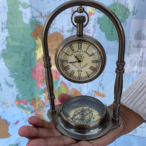 Personalisation Brass Table Clock, Victorian London Table Decor Clock With Compass Christmas Gift,Father Gift,Mother Gift,Couple Gift