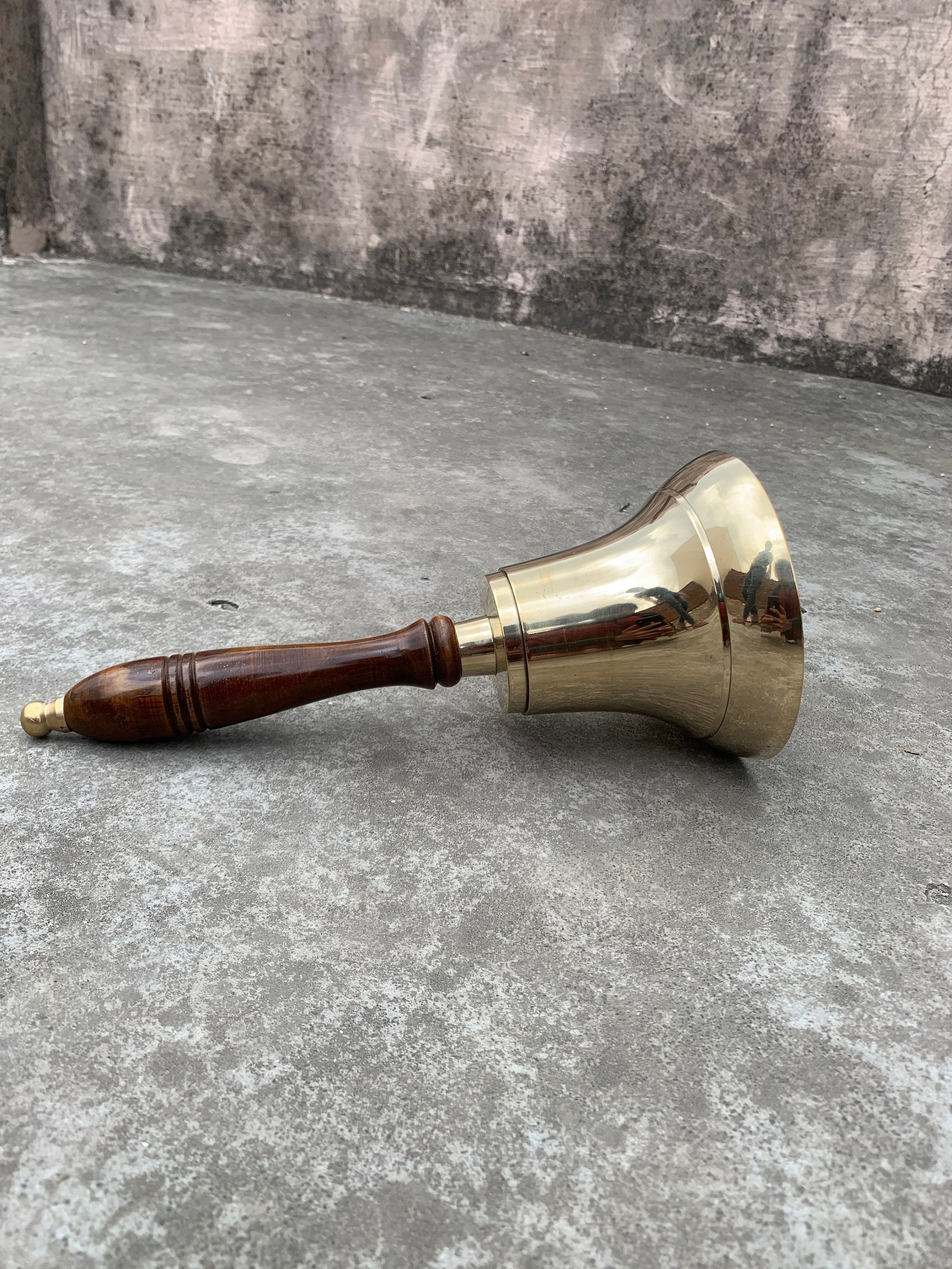 Large & Heavy Solid Brass Hand Bell School Bell Call Service Bell with Wood Handle 11 inch(H) 5 inch(d)
