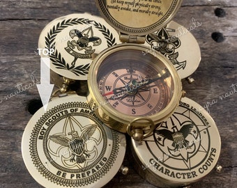 Camping Compass antiquegifts2019 Engravable Compass Pocket Compass Pirates Compass Eagle Scout Compass Gift Compass Brass Compass with Leather Carry Case Boy Scouts Compass 