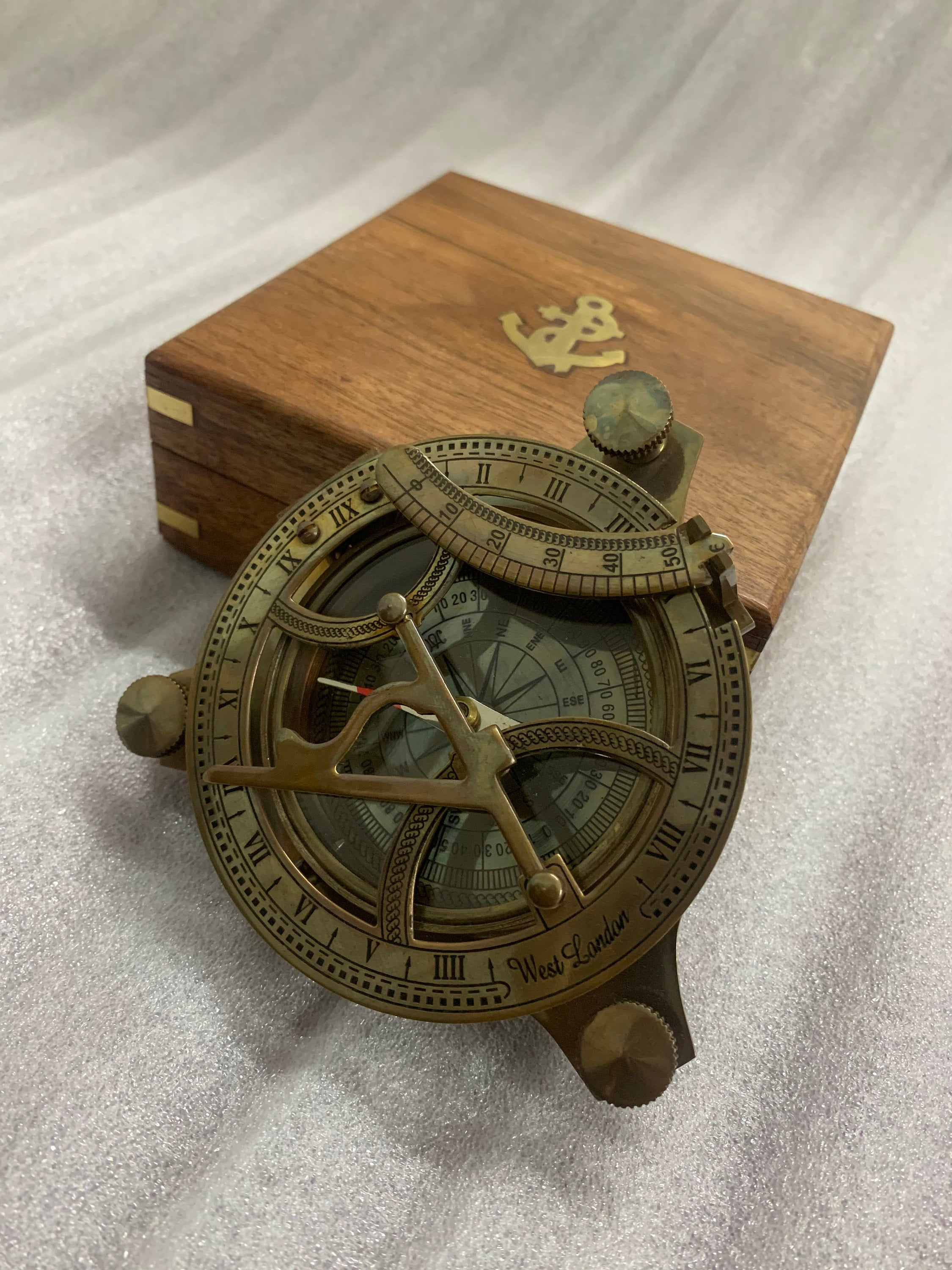 Brass Compass Sundial Compass N Vernier Solid Brass Sun Dial Father  Gift,brithday Gift, ,home Decor,office Decor Free Wooden Box 
