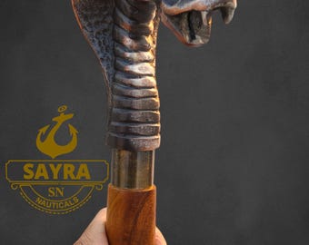 コブラの彫刻が施された杖、折りたたみ式木製杖、男性へのギフト