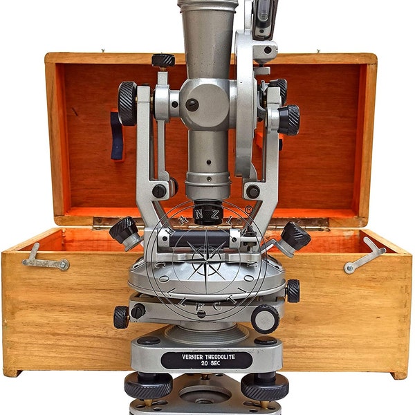 20 Seconds Brass Vernior Theodolite 15" Transit Surveyors Silver Alidade  Surveying Instrument with Wooden Box