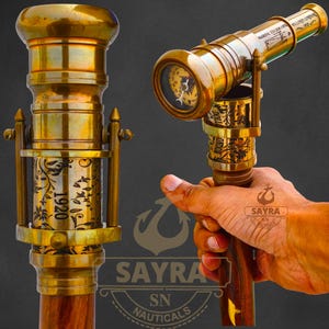 Brass Telescope & Compass Walking Canes | Victorian Cane | Gift for Dad | Grandparent Gift | Gift for Him | Walking Cane for Men | Telescope