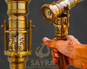 Brass Telescope Compass Walking Cane | Victorian Style