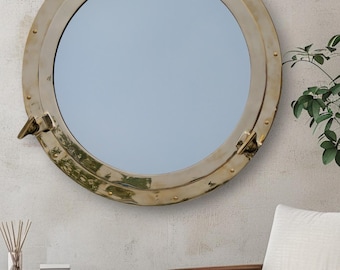 24 Inch Brass Porthole Mirror, Nautical Ship Window Wall Decor