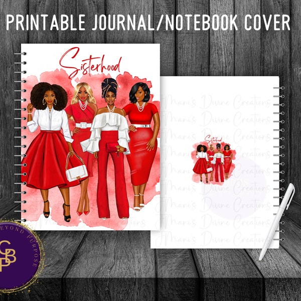 Printable Planner Cover, Sisterhood Notebook Journal, African American Sorority, HBCU, Green and Pink Sisters, Digital Download, Soror