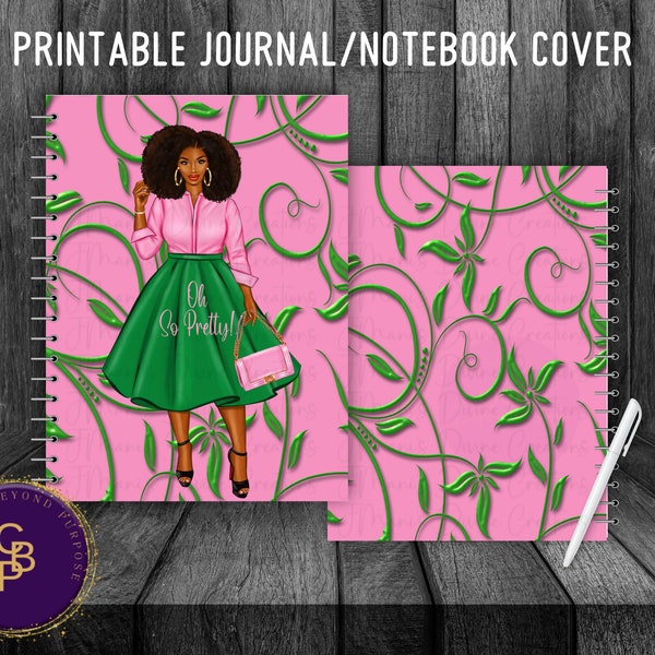 Printable Planner Cover, Oh So Pretty Notebook Journal, African American Sorority, HBCU, Green and Pink Sisters, Digital Download, Sorority