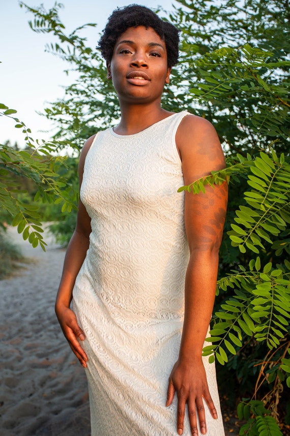 1980s Vintage white crochet maxi