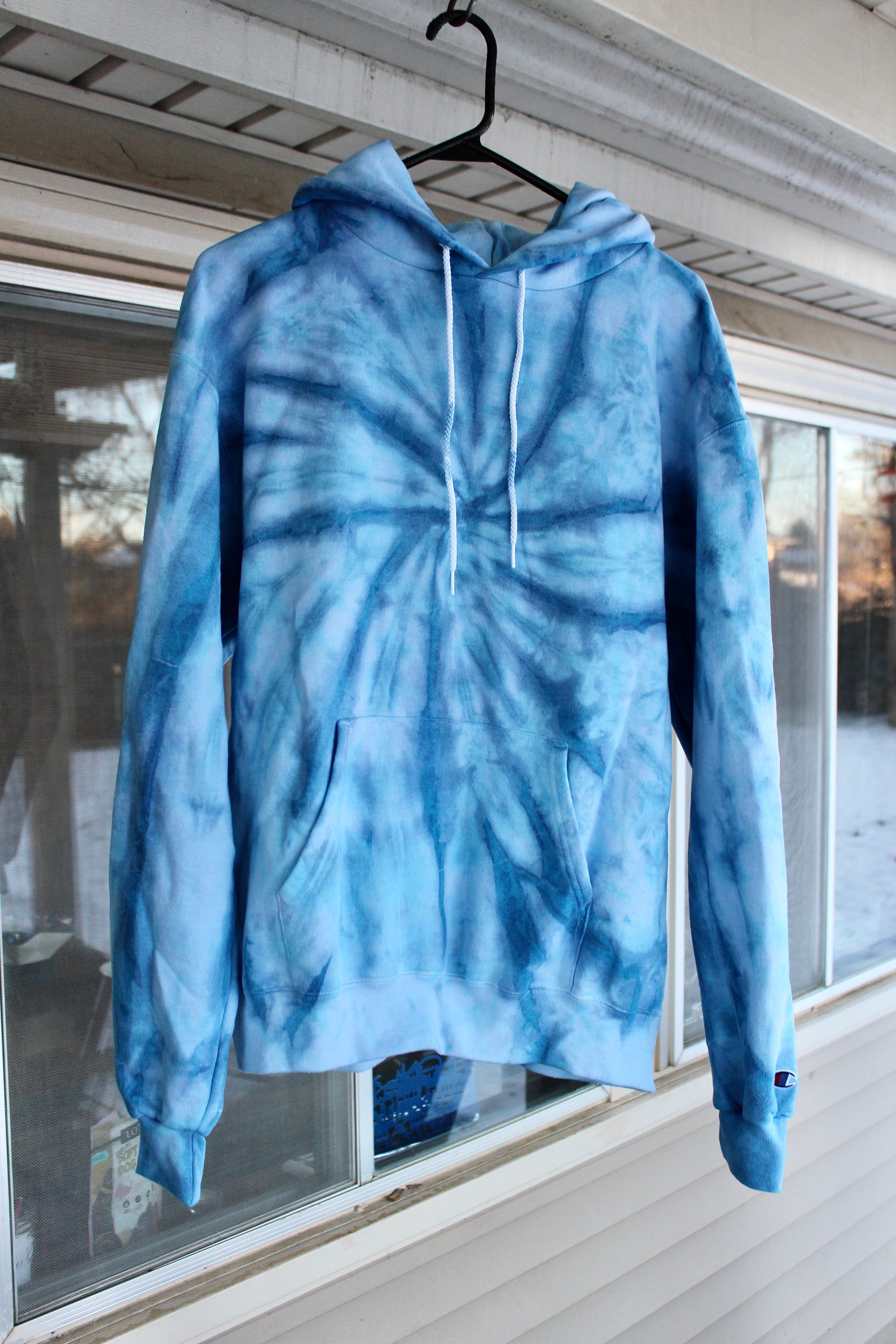 Blue tie dye champion hoodie Clearance