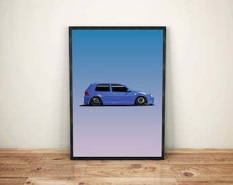Custom 1998 1999 2000 2001 2002 2003 2004 98 99 00 01 VW Golf mk4 2003 GTi 337 20th Edition R32 V6 Digital Commision Art Drawing for T-Shirt