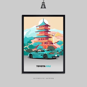 Toyota - MR2 | 2 Frame Options / Print Only Also Available (A5-A3) | Digitally Hand Drawn Automotive Artwork