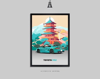 Toyota - MR2 | 2 Frame Options / Print Only Also Available (A5-A3) | Digitally Hand Drawn Automotive Artwork