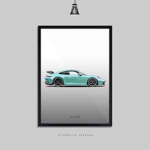 911 GT3 | 2 Frame Options / Print Only Also Available (A5-A3) | Digitally Hand Drawn Automotive Artwork