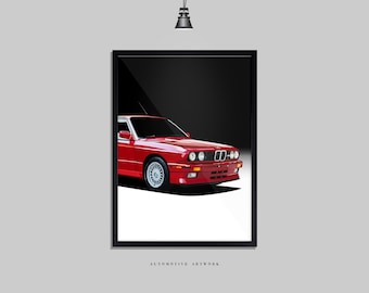 BMW - E30 M3 | 2 Frame Options / Print Only Also Available (A5-A3) | Digitally Hand Drawn Automotive Artwork