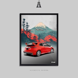Honda - FN2 Mugen Type R | 2 Frame Options / Print Only Also Available (A5-A3) | Digitally Hand Drawn Automotive Artwork