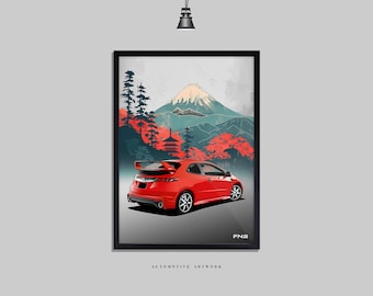 Honda - FN2 Mugen Type R | 2 Frame Options / Print Only Also Available (A5-A3) | Digitally Hand Drawn Automotive Artwork