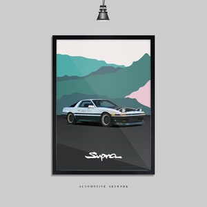 Toyota - Supra MK3 | 2 Frame Options / Print Only Also Available (A5-A3) | Digitally Hand Drawn Automotive Artwork