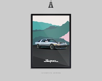 Toyota - Supra MK3 | 2 Frame Options / Print Only Also Available (A5-A3) | Digitally Hand Drawn Automotive Artwork