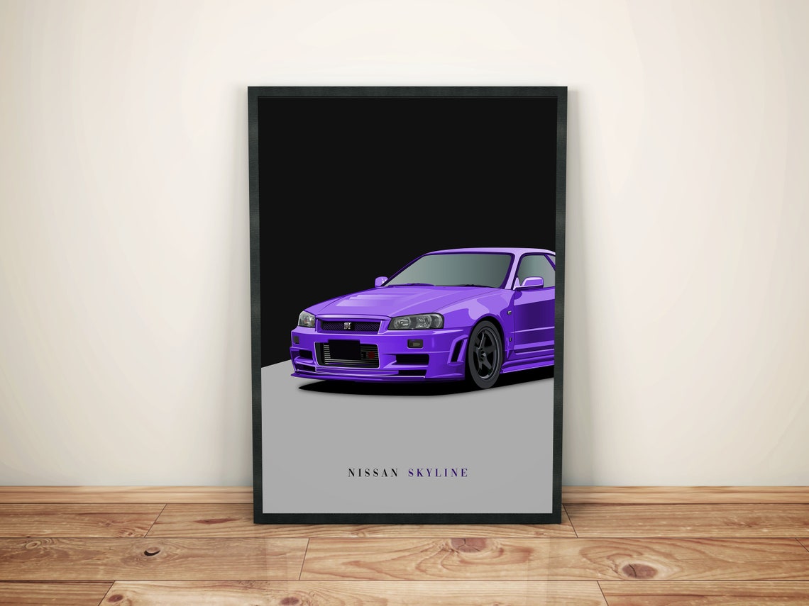 Purple R34 Nissan Skyline GTR Nismo Half Illustration Framed | Etsy