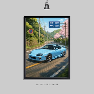 Toyota - Supra 2 | 2 Frame Options / Print Only Also Available (A5-A3) | Digitally Hand Drawn Automotive Artwork