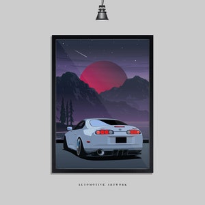 Toyota - Supra MK4 Rear | 2 Frame Options / Print Only Also Available (A5-A3) | Digitally Hand Drawn Automotive Artwork