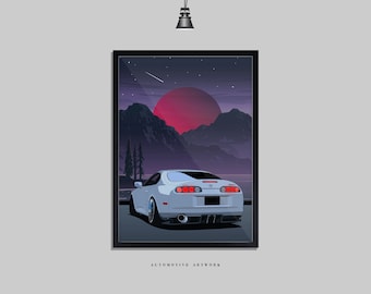 Toyota - Supra MK4 Rear | 2 Frame Options / Print Only Also Available (A5-A3) | Digitally Hand Drawn Automotive Artwork