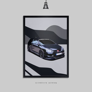 Honda - EP3 Type R | 2 Frame Options / Print Only Also Available (A5-A3) | Digitally Hand Drawn Automotive Artwork