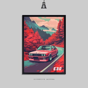 E30 M3 | 2 Frame Options / Print Only Also Available (A5-A3) | Digitally Hand Drawn + AI Assisted | Automotive Artwork