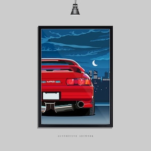Toyota - MR2 | 2 lijstopties / alleen afdrukken ook beschikbaar (A5-A3) | Digitaal handgetekend autokunstwerk