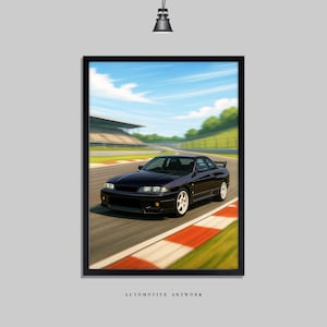 issan - R33 Skyline #2 | 2 Rahmenoptionen / Druck nur auch verfügbar (A5-A3) | Digital Hand gezeichnete Automobile Grafik