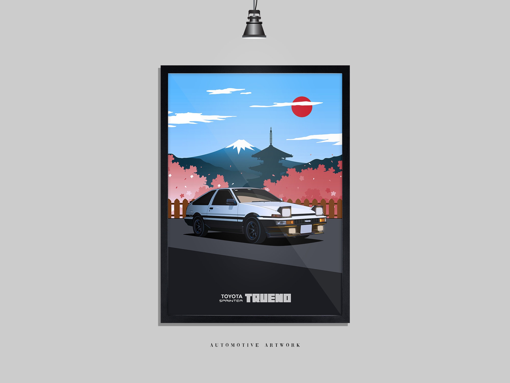 Toyota - AE86 | 2 Frame Options / Print Only Also Available (A5-A3) | Digitally Hand Drawn Automotive Artwork