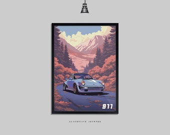 911 | 2 Frame Options / Print Only Also Available (A5-A3) | Digitally Hand Drawn + AI Assisted | Automotive Artwork