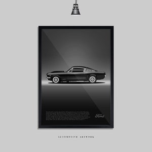 Ford - 1965 Mustang Fastback | 2 Frame Options / Print Only Also Available (A5-A3) | Digitally Hand Drawn Automotive Artwork