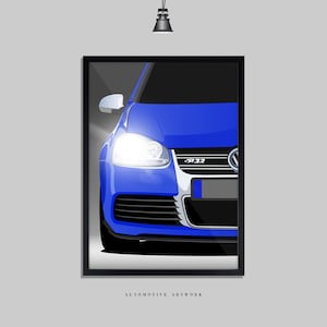 R32 Front | 2 Frame Options / Print Only Also Available (A5-A3) | Digitally Hand Drawn Automotive Artwork