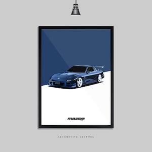 Mazda-RX7 | 2 Rahmenoptionen / Druck nur auch verfügbar (A5-A3) | Digital Hand gezeichnete Automobile Grafik