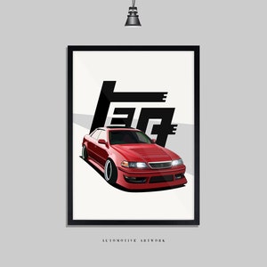 Nissan - Chaser JZX100 | 2 Frame Options / Print Only Also Available (A5-A3) | Digitally Hand Drawn Automotive Artwork