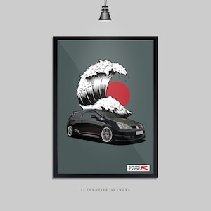 Honda - EP3 Type R | 2 Frame Options / Print Only Also Available (A5-A3) | Digitally Hand Drawn Automotive Artwork